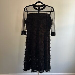 Black Textured Sheer Sleeve Dress
